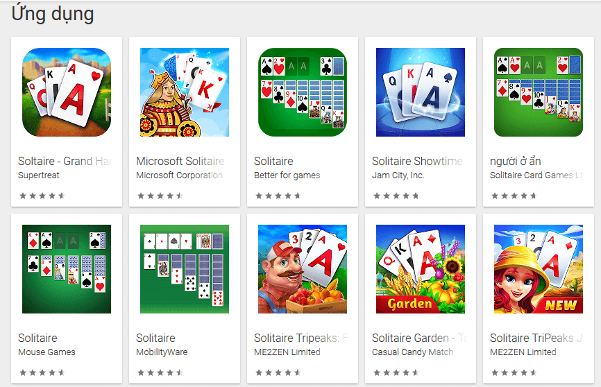 Danh sách game Solitaire trên Google play