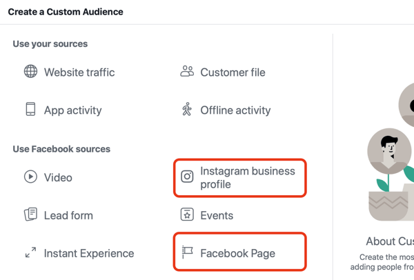Tạo Instagram and Facebook Engagement Custom Audiences