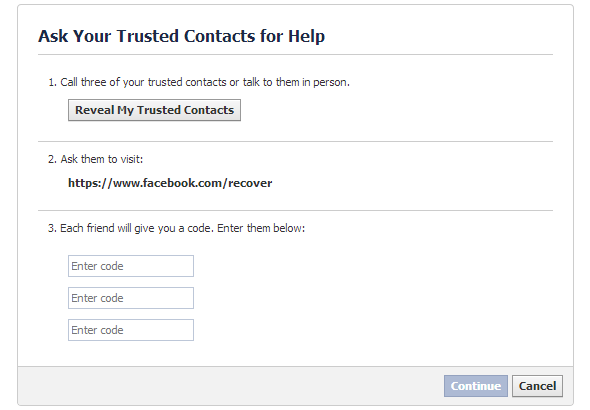 lấy lại mật khẩu facebook từ trusted contact