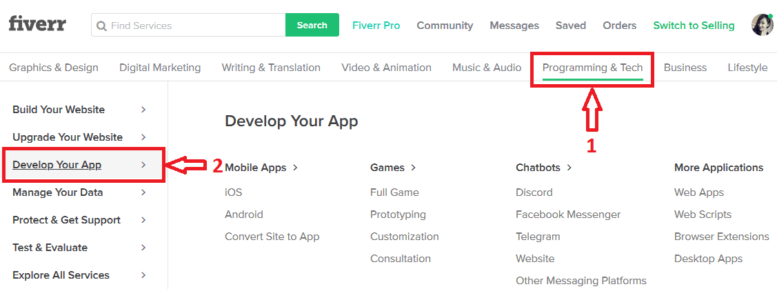 Tìm dịch vụ viết app mobile trên Fiverr